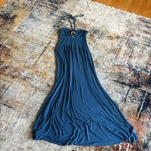 Women's Navy Blue Maxi Dress with Halter Tie
